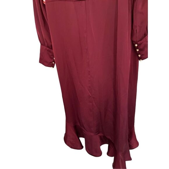 Mac Duggal Satin Ruffle Asymmetrical Midi Dress - Picture 8 of 13